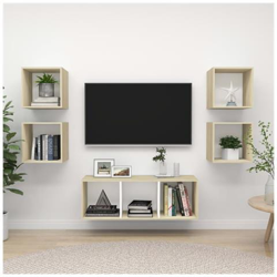 Set Porta Tv 5 Pz Bianco E Rovere Sonoma In Truciolato en oferta