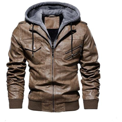 Giacca Da Moto Vintage Da Uomo, Cappotto Spesso In Pelle Bomber In Pile Da Uomo [ ddt14 Cachi / S] precio