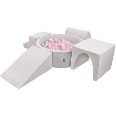 KiddyMoon Area Di Gioco In Schiuma Con Tondo Piscina Di Palline (300 Palline) Per Bambini, Grigioch:Rosa Chiaro/Perla/Transparente - grigioCh:rosa