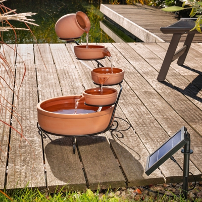 Fontana solare a cascata in terracotta, fontana solare da giardino, fontana 101302