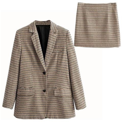 Blazer Da Donna Scozzese Autunnale, Gonna A Vita Alta Da Ufficio, Giacca Da Donna, Adatta Separatamente Ai Costumi Delle Donne [ come Immagine-350853 / M]