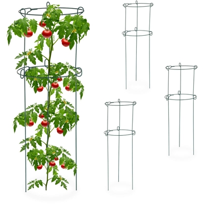Set da 6 Sostegni Circolari per Pomodori, Piante Rampicanti, Rose, a 3 Gambe, in Metallo, Alti 75,5 cm, Verde