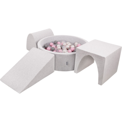KiddyMoon Area Di Gioco In Schiuma Con Tondo Piscina Di Palline (300 Palline) Per Bambini, Grigioch:Perla/Grigio/Trasparente/Rosa Chiaro precio