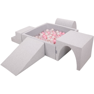 KiddyMoon Area Di Gioco In Schiuma Con Quadrato Piscina Di Palline (300 Palline) Per Bambini, Grigioch:Rosa Chiaro/Perla/Transparente - grigioCh:rosa