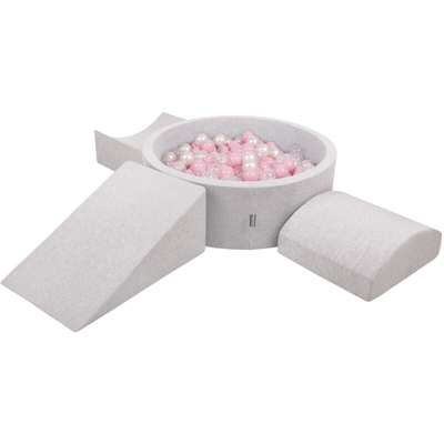KiddyMoon Area Di Gioco In Schiuma Con Tondo Piscina Di Palline (300 Palline) Per Bambini, Grigioch:Rosa Chiaro/Perla/Transparente - grigioCh:rosa