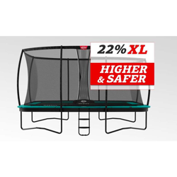 SOLO TRAMPOLINO Tappeto elastico rettangolare 410x250cm - verde Deluxe XL. Rete con pali curvi per maggiore sicurezza. Salti fluidi grazie alle molle en oferta