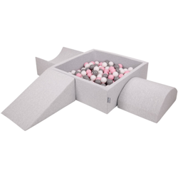 KiddyMoon Area Di Gioco In Schiuma Con Quadrato Piscina Di Palline (300 Palline) Per Bambini, Grigioch:Bianco/Grigio/Rosa Chiaro características