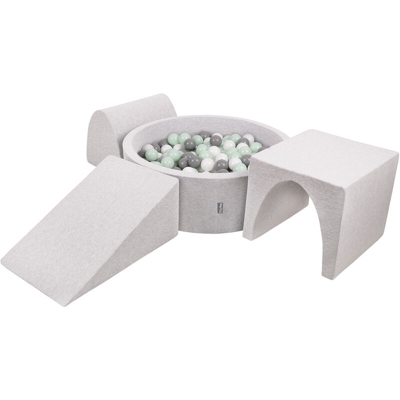 KiddyMoon Area Di Gioco In Schiuma Con Tondo Piscina Di Palline (300 Palline) Per Bambini, Grigioch:Bianco/Grigio/Menta - grigioCh:bianco/grigio/menta