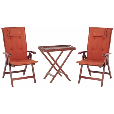 Set da balcone in legno di acacia con cuscini rossi TOSCANA