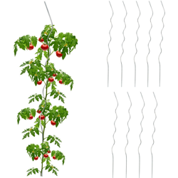 Set da 10 Sostegni per Pomodori, Piante Rampicanti, Rose, Fragole, in Acciaio Resistente, 120x4 cm, Argentato precio