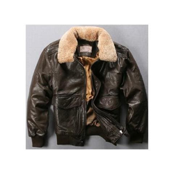 Bomber Invernale In Vera Pelle Con Collo Di Pelliccia Avirex Fly Air Force Flight Jacket [ marrone Scuro / Xxxl] en oferta
