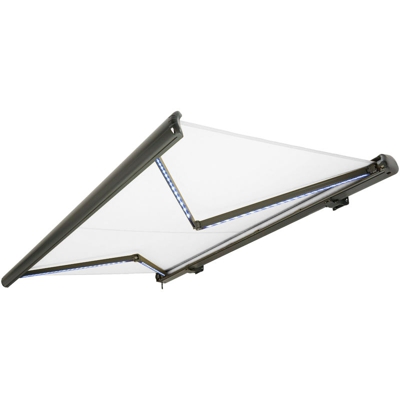NEMAXX Tenda a cassonetto tenda da sole elettrica a cassonetto completa con Led, tenda da sole bianca, cassonetto antracite, radiocomando,