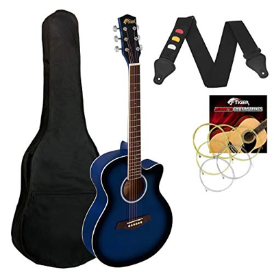 Tiger ACG1-BL Chitarra acustica Small Body con corde in acciaio per principianti - Blu