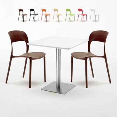 Tavolo 70x70 cm con 2 sedie colorate Restaurant Strawberry | Marrone
