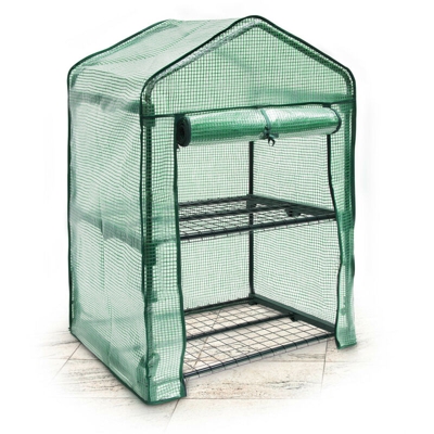 Serra Vivaio per Giardinaggio, 2 Ripiani, HLP 90x70x50 cm, Accessorio Giardinaggio sul Balcone, Verde