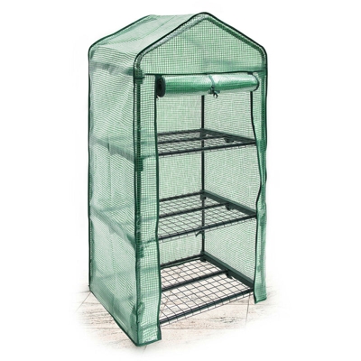 Serra Vivaio per Giardinaggio, 3 Ripiani, HLP 125x70x50 cm, Accessorio Giardinaggio sul Balcone, Verde