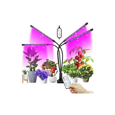 Freshtour Lampada per piante a LED, 4 teste, 80 LED, spettro completo, lampada per piante, luce regolabile a 360°, con timer e telecomando, lampada
