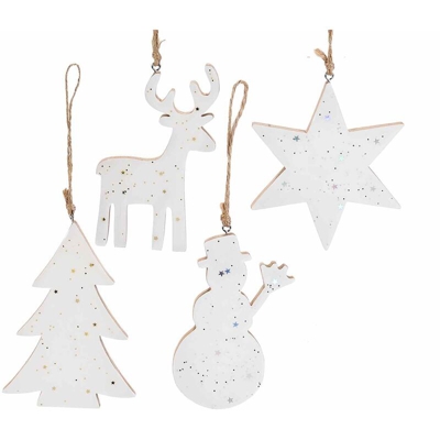 Palline per albero di Natale in legno a forma di figure Natalizie set da 8 pezzi