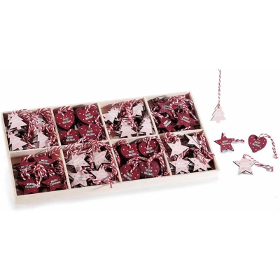 Set 128 decorazioni per albero di Natale in legno assortite