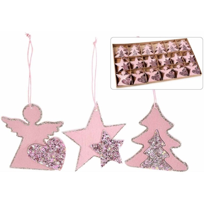 Set 72 decorazioni per albero di Natale in legno con glitter assortite