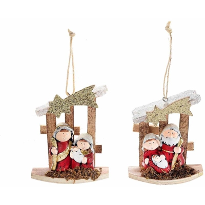 Natività in legno e ceramica set da sei decorazioni per albero di Natale