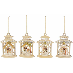 Natività da appendere per albero di Natale in legno e resina 12 pezzi assortiti características