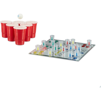 2x Set Giochi da Bere per Adulti, Drinking Ludo, Bicchieri da Beer Pong Rossi, Game Alcolici da Festa, Party, da 18 Anni