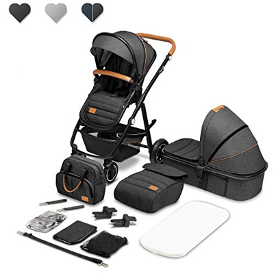 Lionelo Amber Passeggino Set 2 in 1 carrozzina con sedile sportivo e borsa fissa per navicella copertura zanzariera telo parapioggia tappetino per fas