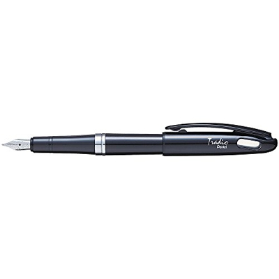 Pentel TRF94A-C - Penna stilografica Tradio con pennino in iridio, Black and White Edition, elevata lucentezza, nero/blu