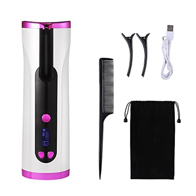 N/S - Pinze per arricciacapelli automatiche senza fili, bigodini rotanti, elettriche, senza fili, temperatura regolabile