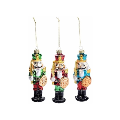 Set sei soldati schiaccianoci decorazione vintage per l'albero di Natale in vetro