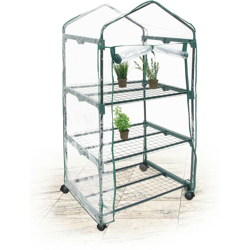 Serra Vivaio per Giardinaggio, 3 Ripiani, HLP 130x70x48 cm, Accessorio Giardinaggio con Ruote, Trasparente precio