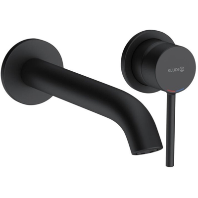 Miscelatore monocomando lavabo BOZZ 220 mm nero opaco incasso, due fori, bocca parete 220 mm KLUDI