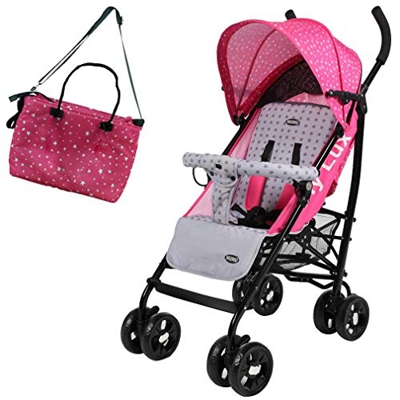 Bakaji Passeggino Fly Lux Richiudibile Chiusura Ombrello Compatto e Leggero per Bambini 6+mesi con Borsa Mamma Coordinata Telaio in Metallo Copertura 