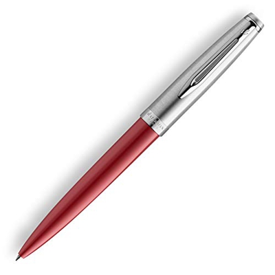 Waterman Emblème Penna a Sfera, Rossa con Finiture Cromate, Punta Media con Ricarica di Inchiostro Blu, Confezione Regalo