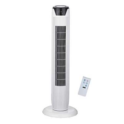 ANSIO Ventilatore a torre oscillante con telecomando e 3 impostazioni di velocità e di vento, con cavo lungo 1,75 m.36 pollici - Bianca (batterie non 