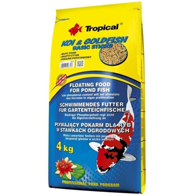 Tropical Koi Gold Fish Basic Sticks Sacco da 50 Litri/4Kg - stick galleggianti per pesci da laghetto