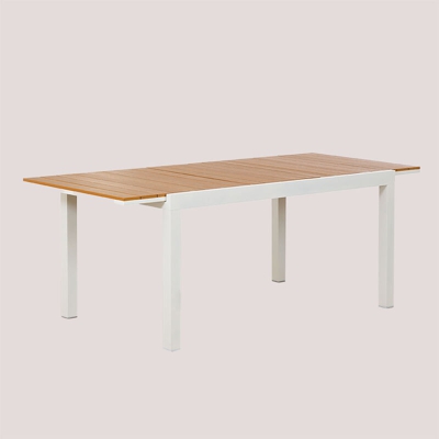 SKLUM Tavolo da giardino allungabile in alluminio (150-197x90 cm) Saura Bianco - Legno Naturale Alluminio