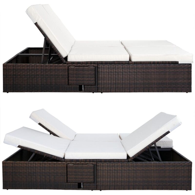 Casaria Lettino da Sole in Poly Rattan Lettino per 2 Persone Schienali inclinabili in 5 posizioni con cuscino da 7cm di spessore 193x116cm marrone