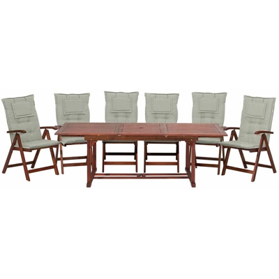 Set da pranzo da giardino a 6 posti in legno di acacia con cuscini grigio talpa TOSCANA
