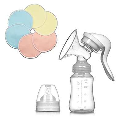 Belltop - Tiralatte manuale + 6 dischi per allattamento riutilizzabili gratis - Raccoglitore di latte materno - Estrattore materno - Dischi assorbenti