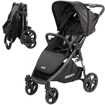 Bakaji Passeggino Smarty Richiudibile Chiusura a Libro Compatto e Leggero per Bambini Max 25kg Telaio in Alluminio Copertura in Tessuto Nero con Schie