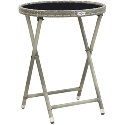 Tavolino da Caffe Grigio 60 cm in Polyrattan e Vetro Temperato características