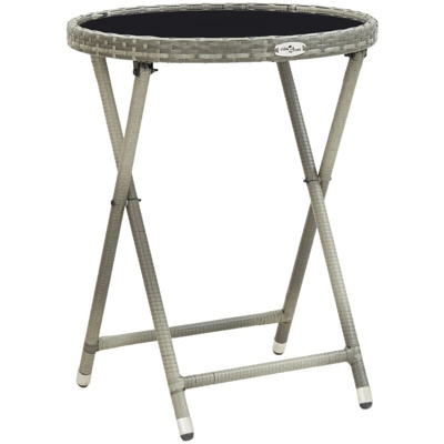 Tavolino da Caffe Grigio 60 cm in Polyrattan e Vetro Temperato