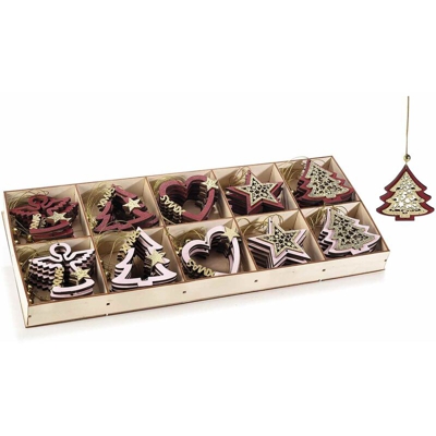 Decorazioni Natalizie da appendere per l'albero e la casa in legno scatola da 40 decorazioni assortite