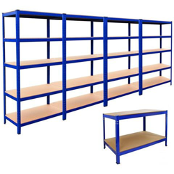 Monster Racking - 4 Scaffali T-rax & Banco Da Lavoro Q-rax In Acciaio Senza Bulloni Blu Tavolo Da Lavoro Scaffalature Per Garages E Magazzino precio