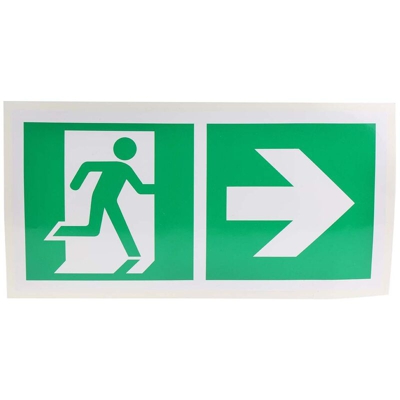 Segnale non illuminato per uscita di sicurezza Verde/Bianco, Nessuno Uscita di emergenza a destra Etichetta