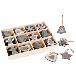 48 decorazioni Natalizie da appendere in legno con glitter en oferta