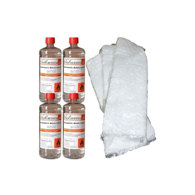 Set Di Accessori per Biocamini con 4 Lt Bioetanolo Biofiamma Italiano e 3 Fibre Ceramiche