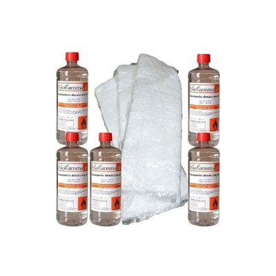 Kit per Biocamini con 5 Lt Bioetanolo Italiano Biofiamma e 3 Fibre Ceramiche per Risparmio Bioetanolo